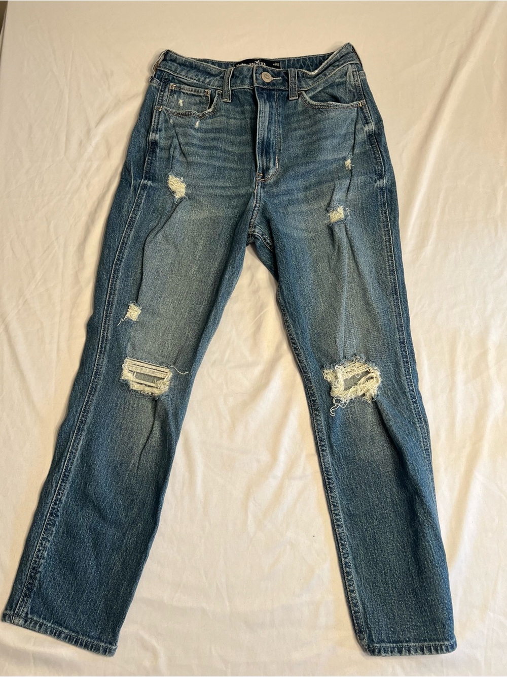 Hollister Women's Distressed Dark Blue Boot Cut Jeans